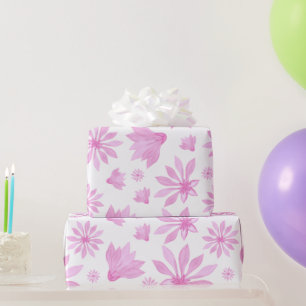 Papier Cadeau Floraison de fleurs roses aquarelle