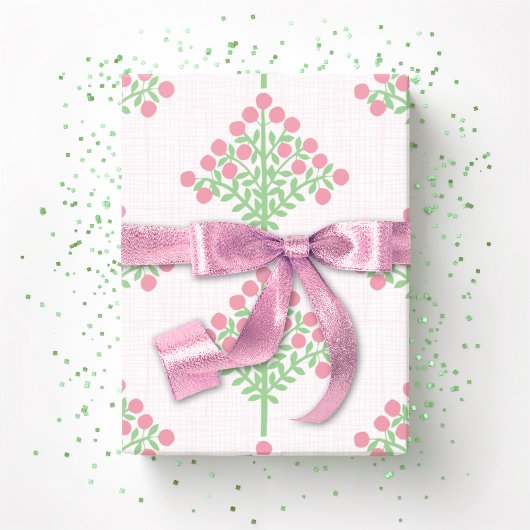 Papier Cadeau Floraison d'espalier en rose et vert