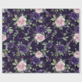 Papier Cadeau Floraison | Motif violet foncé et rose (Plat)