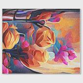 Papier Cadeau Floral Abstract Art Orange Red Blue Flowers (Plat)