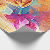 Papier Cadeau Floral Abstract Art Orange Red Blue Flowers (Coin)