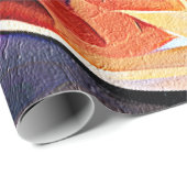 Papier Cadeau Floral Abstract Art Orange Red Blue Flowers (Coin rond)