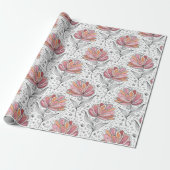 Papier Cadeau Floral Abstract Doodle Art Style Pink Peach (Déroulé)