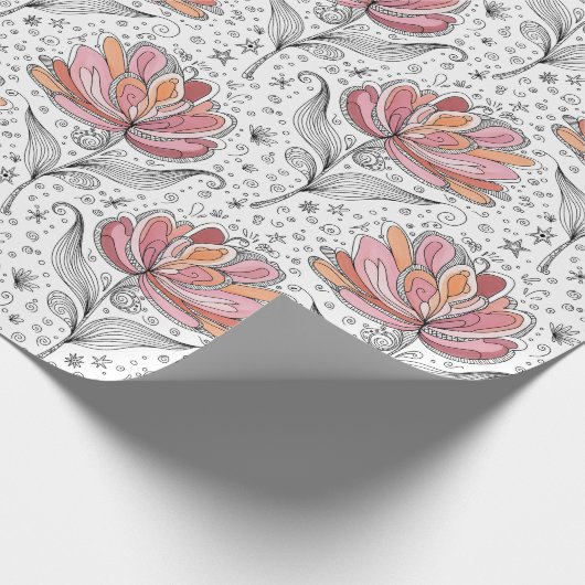 Papier Cadeau Floral Abstract Doodle Art Style Pink Peach (Coin)