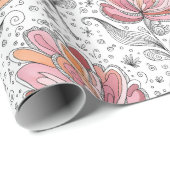 Papier Cadeau Floral Abstract Doodle Art Style Pink Peach (Coin rond)