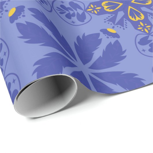 Papier Cadeau floral and geometric pattern in gold and blue 
