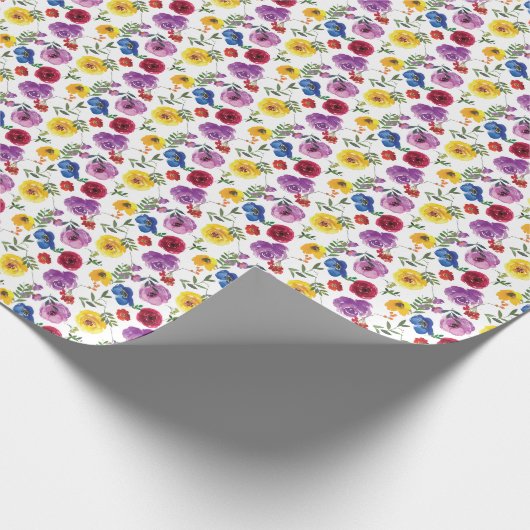 Papier cadeau floral aquarelle vif et audacieux (Coin)