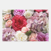 Papier cadeau floral avec roses rouges, 3 feuilles (Devant 3)