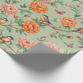 Papier Cadeau Floral Birds Pattern on Mint Background (7) (Coin)