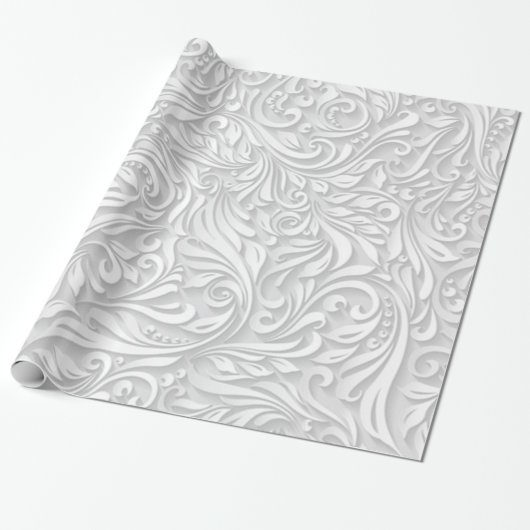 Papier Cadeau Floral blanc (Déroulé)