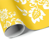 Papier Cadeau Floral blanc sur Arrière - plan de printemps jaune (Coin rond)