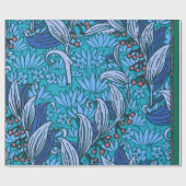 Papier Cadeau Floral bleu ancien Boho moderne (Plat)