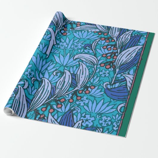 Papier Cadeau Floral bleu ancien Boho moderne (Déroulé)