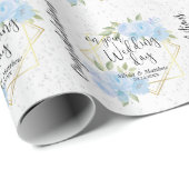 Papier Cadeau Floral bleu - Personnaliser le Mariage (Coin rond)