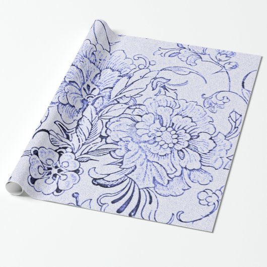 Papier Cadeau Floral bleu vintage (Déroulé)