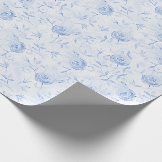 Papier Cadeau Floral Blue Roses Elegant Mariage damassé (Coin)