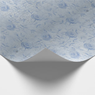 Papier Cadeau Floral Blue Roses Silver Shimmer Chic