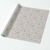 Papier Cadeau Floral Boho d'été sur bleu clair (Déroulé)