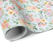 Papier Cadeau Floral Boho d'été sur bleu clair (Coin rond)