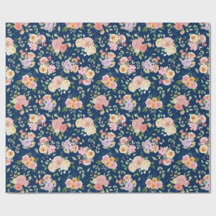 Papier Cadeau Floral Boho d'été sur bleu marine