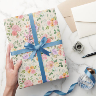 Papier Cadeau Floral Boho d'été sur jaune pâle