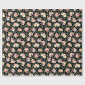 Papier Cadeau Floral Boho d'été sur noir (Plat)