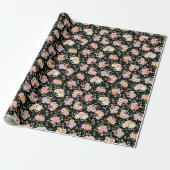 Papier Cadeau Floral Boho d'été sur noir (Déroulé)