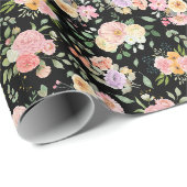 Papier Cadeau Floral Boho d'été sur noir (Coin rond)