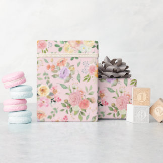 Papier Cadeau Floral Boho été sur Baby Pink