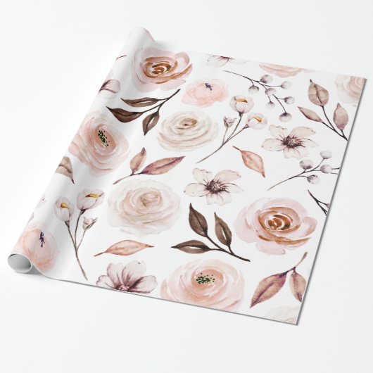 Papier cadeau floral Boho ton terne rustique (Déroulé)