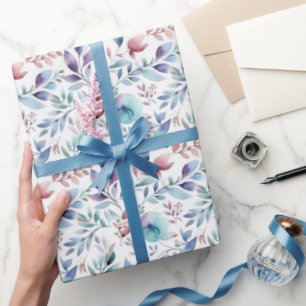 Papier Cadeau Floral Botanique Bleu Rose Aquarelle