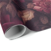 Papier cadeau floral - Bourgogne et rouge (Coin rond)