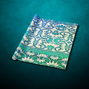 Papier Cadeau Floral chinois en bleu-vert