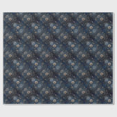 Papier Cadeau Floral Christmas Midnight Blue and Cream Gift  (Plat)