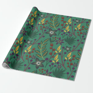 Papier Cadeau Floral continu fleurs motif vert arrière - plan