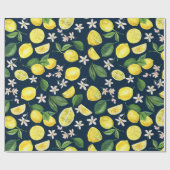 Papier Cadeau Floral de citron bleu marine (Plat)