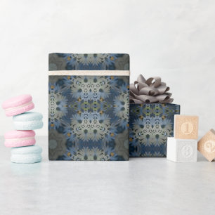 Papier Cadeau Floral de marguerite bleu antique