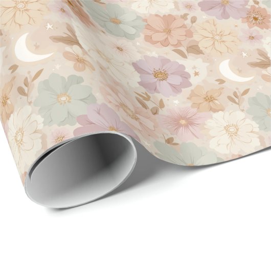 Papier Cadeau Floral de prairie céleste (Coin rond)