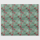Papier Cadeau Floral de Roses rouges vertes (Plat)