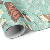 Papier Cadeau Floral décoratif/Papillons (Coin rond)