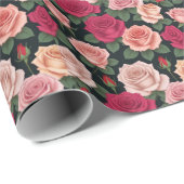 Papier Cadeau Floral Design Rose Simple Belle (Coin rond)