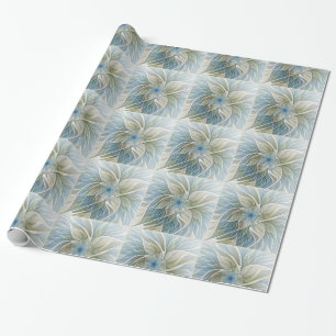 Papier Cadeau Floral Dream Motif Abstrait Blue Khaki Fractal