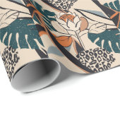 Papier Cadeau Floral Empreinte de léopard : Abstrait à main (Coin rond)