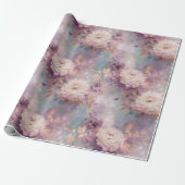 Papier Cadeau Floral féminin violet bleu et or (Déroulé)