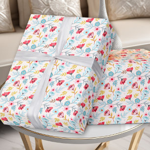 Papier Cadeau Floral Feminine couleur rose bleu été Anniversaire