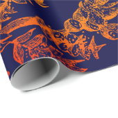 Papier Cadeau Floral Feuille Orange de la marine moderne (Coin rond)