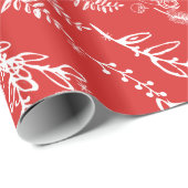 Papier Cadeau Floral Folk Art Antler Motif de Noël rouge (Coin rond)