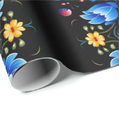 Papier Cadeau Floral Folk Art Moderne (Coin rond)