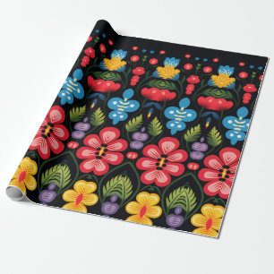 Papier Cadeau Floral Folk Art Moderne