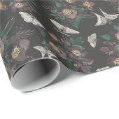 Papier Cadeau Floral foncé éffrayant et papillon nocturne (Coin rond)